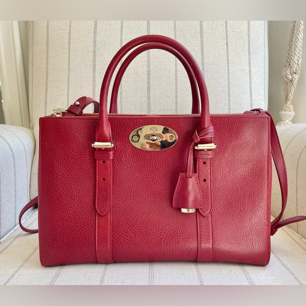Authentic Mulberry red Small Bayswater
Double Zip Tote satchel bag like new